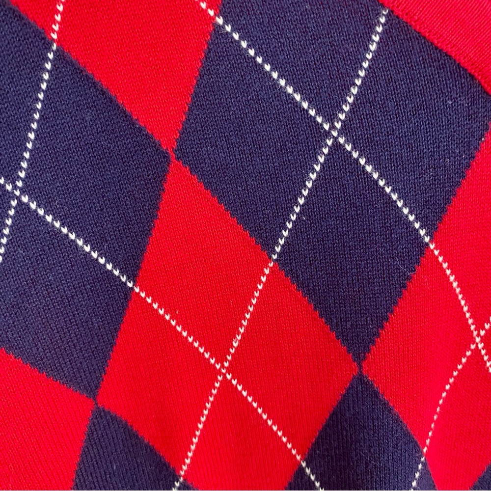 Tommy Hilfiger Red Argyle V-Neck Sweater 100% Pima Cotton XS Preppy - Picture 4 of 8